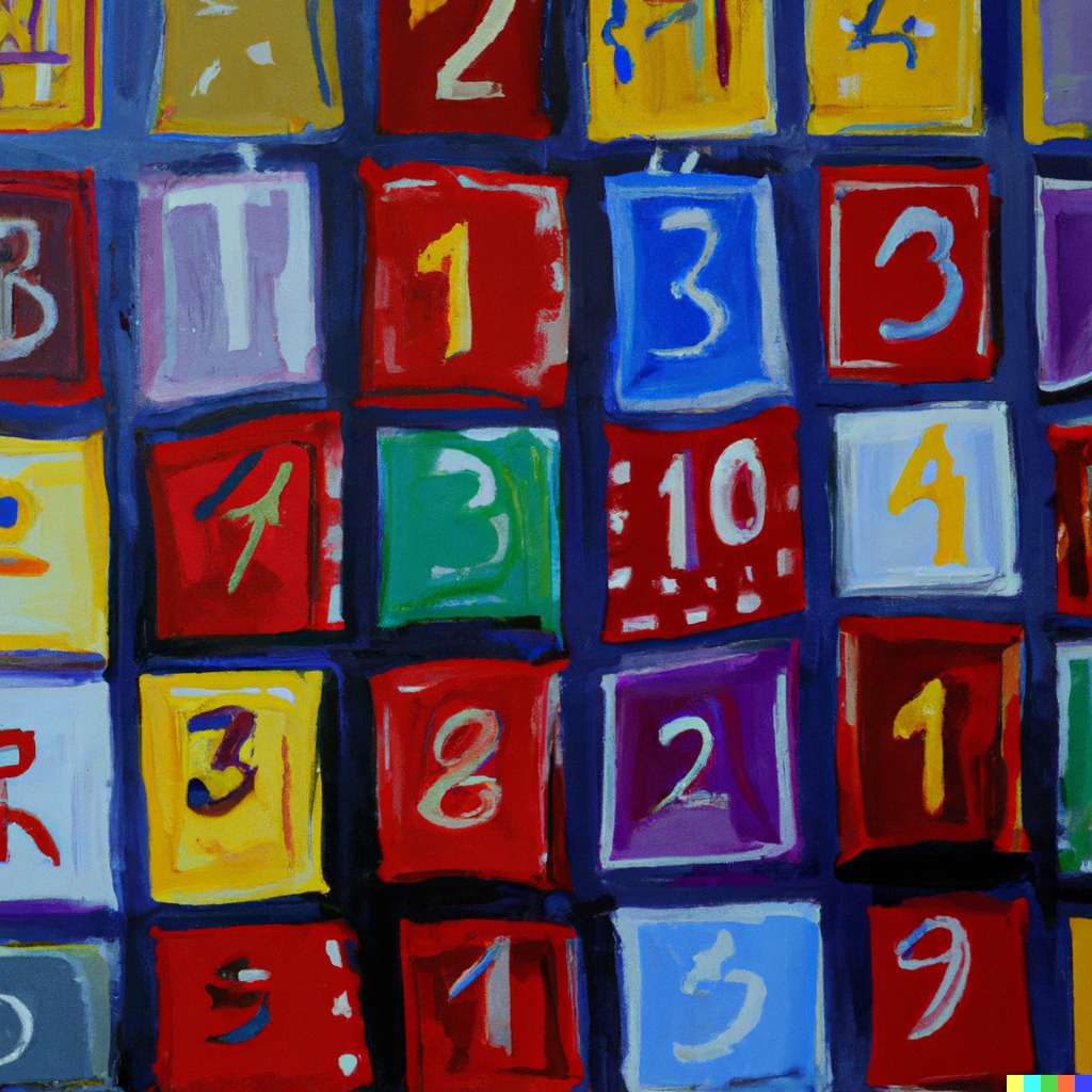 An impressionistic oil painting of an Advent calendar